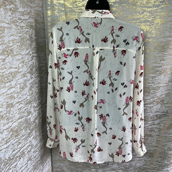 Zara Basic Mermaid Print Button Down Shirt Blouse Size XS - Picture 10 of 17